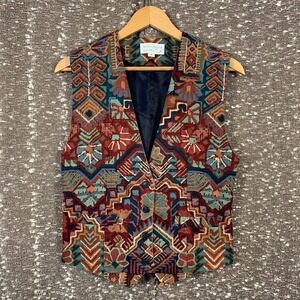 Vintage Doncaster Sleeveless Button Up‎ Vest Abstract Multicolor Women's Size 4